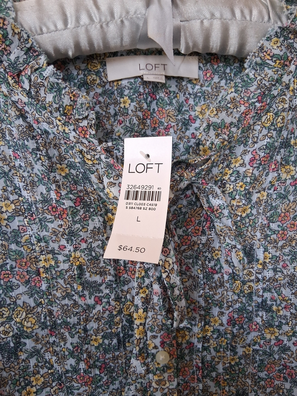 Summer SaleLOFT Light Blue Floral Tie-Front Blouse